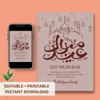 Artistic Hanging Lanterns Line Art Eid Mubarak