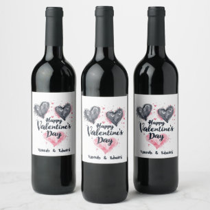 Artistic Heart Illustrations I Grey I Valentine's Wine Label