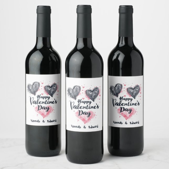 Artistic Heart Illustrations I Grey I Valentine's Wine Label (Bottles)