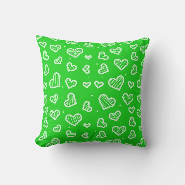 Artistic Hearts Seamless Pattern Green Background Cushion (Front)