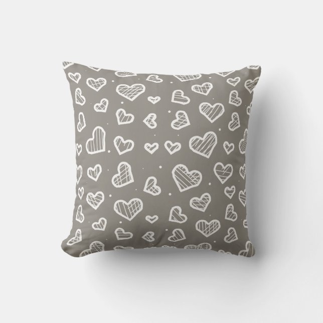 Artistic Hearts Seamless Pattern - Grey Background Cushion (Front)
