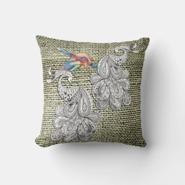 Artistic Henna hand-drawn doodle-art Cushion (Front)