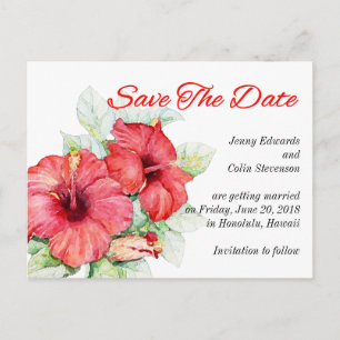 Artistic Hibiscus Flowers Save The Date Photo Announcement Postcard