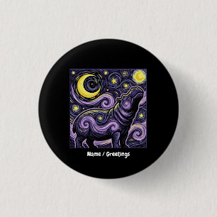 Artistic Hippo Swirling Starry Night Sky Graphic 3 Cm Round Badge