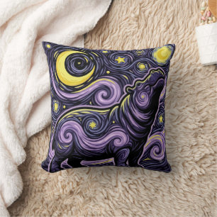 Artistic Hippo Swirling Starry Night Sky Graphic Cushion