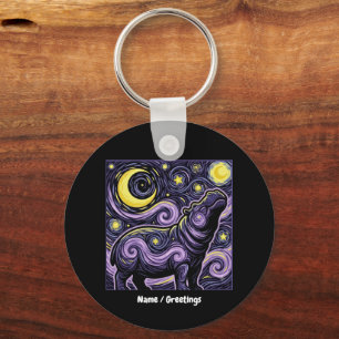 Artistic Hippo Swirling Starry Night Sky Graphic Key Ring