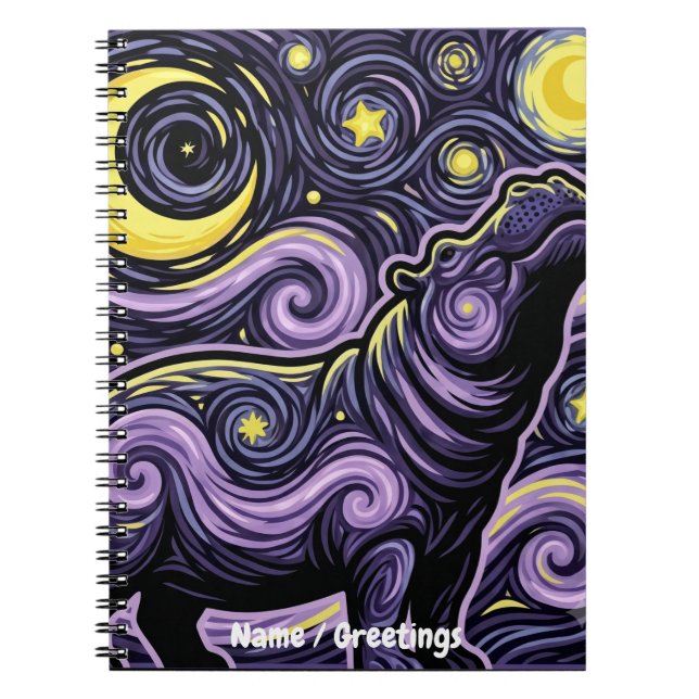 Artistic Hippo Swirling Starry Night Sky Graphic Notebook (Front)