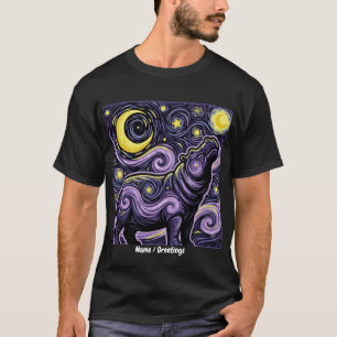 Artistic Hippo Swirling Starry Night Sky Graphic T-Shirt
