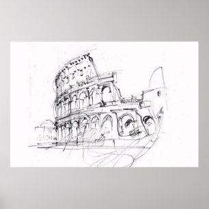 Artistic Historical Colosseum Sketch -  Poster