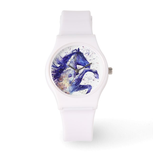 Artistic Horse Watercolor Splatter Painting Watch (Front)