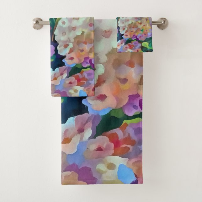 Artistic Hydrangeas Hortensia Floral Abstract Art Bath Towel Set (Insitu)