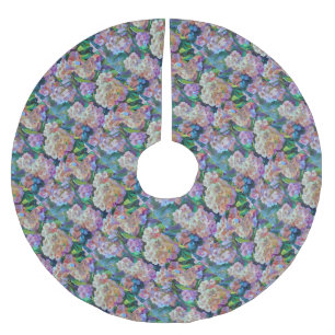 Artistic Hydrangeas Hortensia Floral Abstract Art Brushed Polyester Tree Skirt