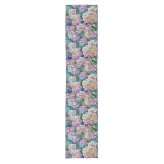 Artistic Hydrangeas Hortensia Floral Abstract Art Short Table Runner