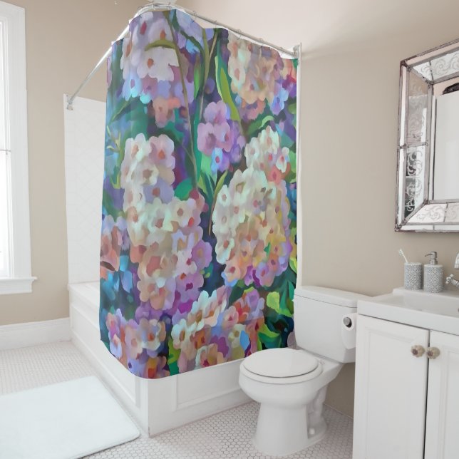 Artistic Hydrangeas Hortensia Floral Abstract Art Shower Curtain (In Situ)