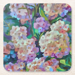 Artistic Hydrangeas Hortensia Floral Abstract Art Square Paper Coaster