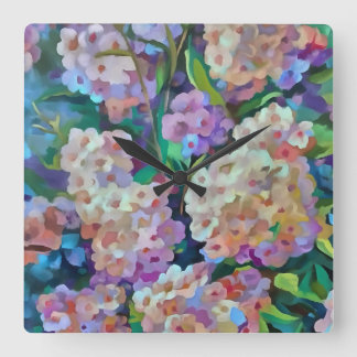Artistic Hydrangeas Hortensia Floral Abstract Art Square Wall Clock