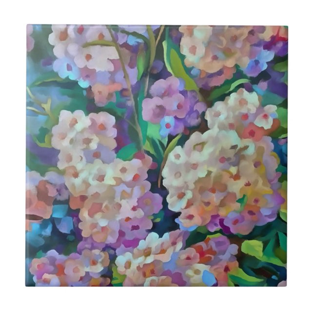 Artistic Hydrangeas Hortensia Floral Abstract Art Tile (Front)