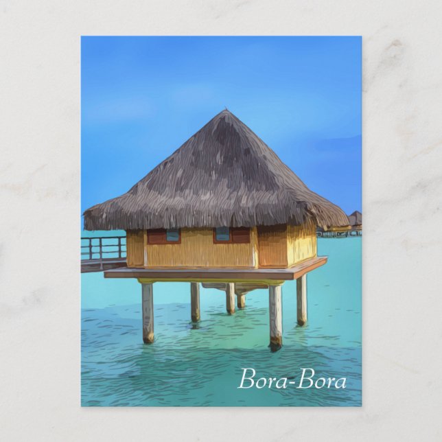 Artistic Illustration of Bora-Bora Bungalow Postcard (Front)
