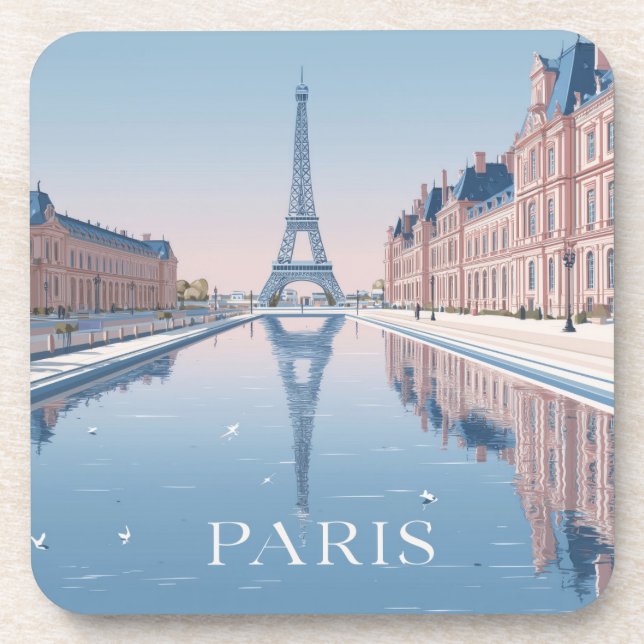 artistic illustration of iconic paris landmarks coaster (Front)