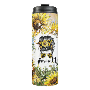 Artistic Illustration of Sunflowers With #Momlife Thermal Tumbler