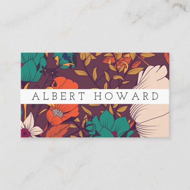 Artistic Illustrative Flower Pattern Business Card (Front)