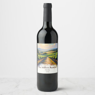 Artistic Impressionist Vineyard Sunset Wine Label