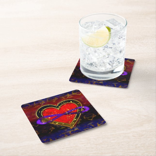 Artistic Infinity Heart Polyamory Flag Symbol  Squ Square Paper Coaster (Insitu)
