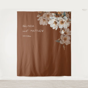 Artistic Ivory Floral Terracotta Wedding Tapestry
