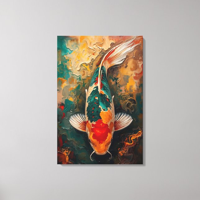 Artistic Japanese Koi Fish Portrait Oil Painting Canvas Print (Front)