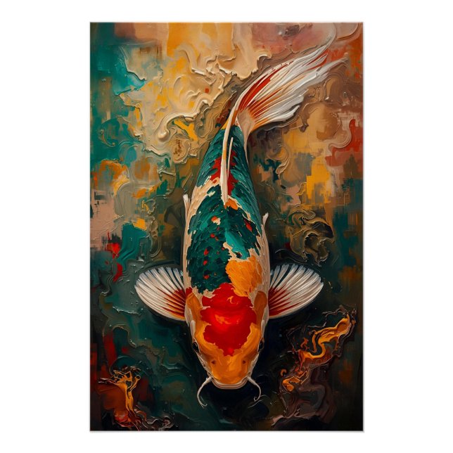 Artistic Japanese Koi Fish Portrait Oil Painting Poster (Front)