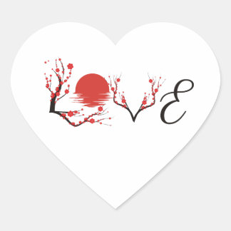 Artistic Japanese Sakura Love Heart Sticker