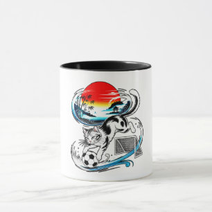 Artistic Japanese Soccer Cat Gift for anime lovers Mug
