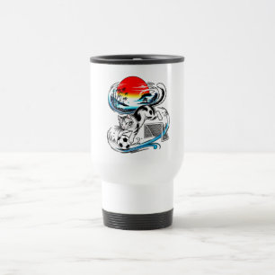 Artistic Japanese Soccer Cat Gift for anime lovers Travel Mug