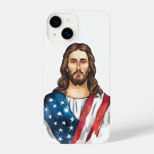 Artistic Jesus with American flag  iPhone 14 Case