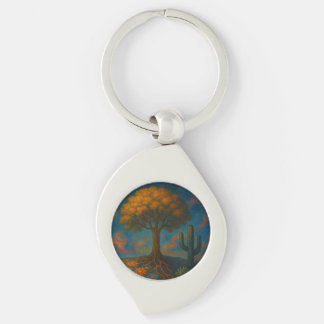 Artistic Keychain with Vibrant Tree Design
