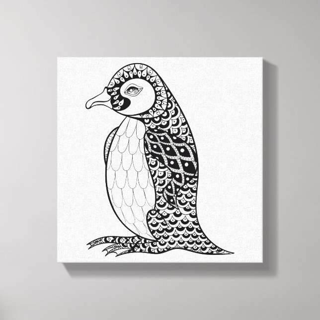Artistic King Penguin Zendoodle 6 Canvas Print (Front)