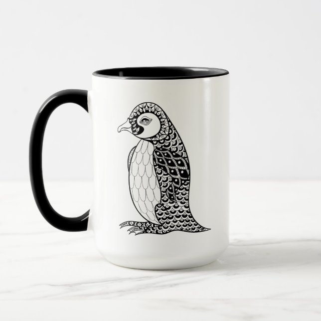 Artistic King Penguin Zendoodle Mug (Left)