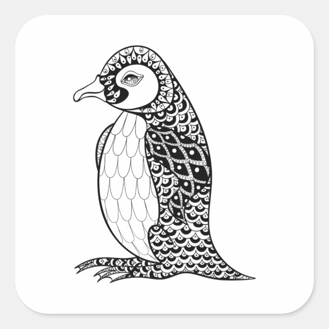 Artistic King Penguin Zendoodle Square Sticker (Front)