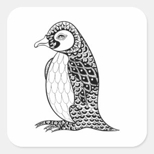 Artistic King Penguin Zendoodle Square Sticker