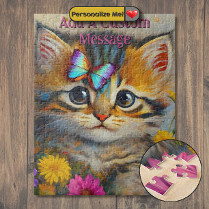 Artistic Kitten Blue Butterfly Jigsaw Puzzle