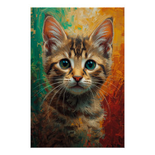 Artistic Kitten Portrait – Vibrant Oil Painting Poster