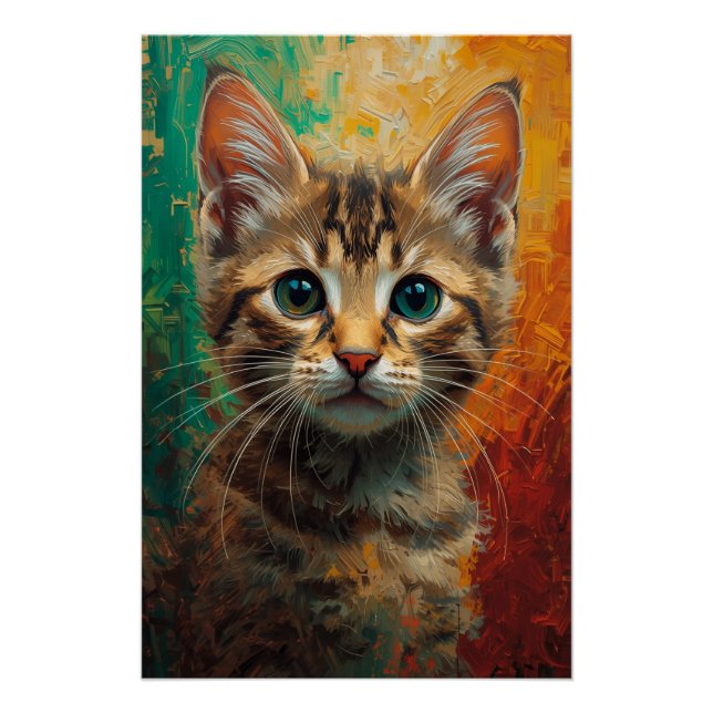 Artistic Kitten Portrait – Vibrant Oil Painting Poster (Front)