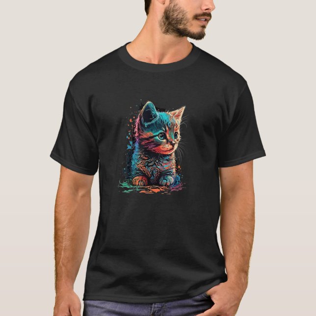 Artistic kitten  vivid colours and animal painting T-Shirt (Front)