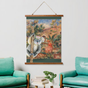 Artistic Koala and Renoir's Farmhouse Hanging Tapestry