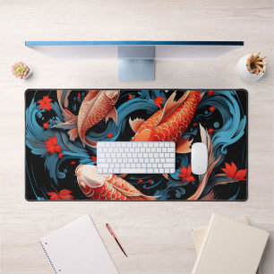 Artistic Koi Fish with a Black Base Desk Mat