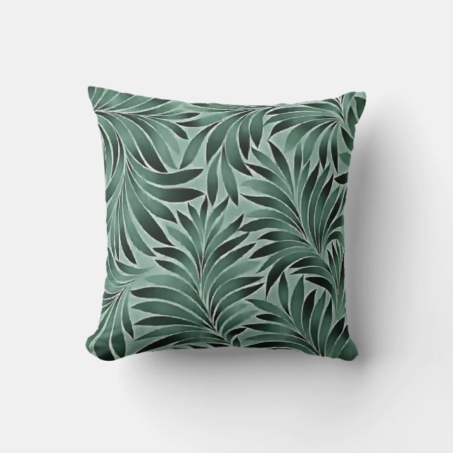 Artistic Leaves Aqua Grey Colour Scheme Cushion (Front)
