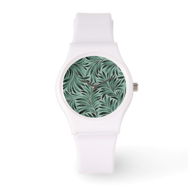 Artistic Leaves Aqua Grey Colour Scheme Watch (Front)