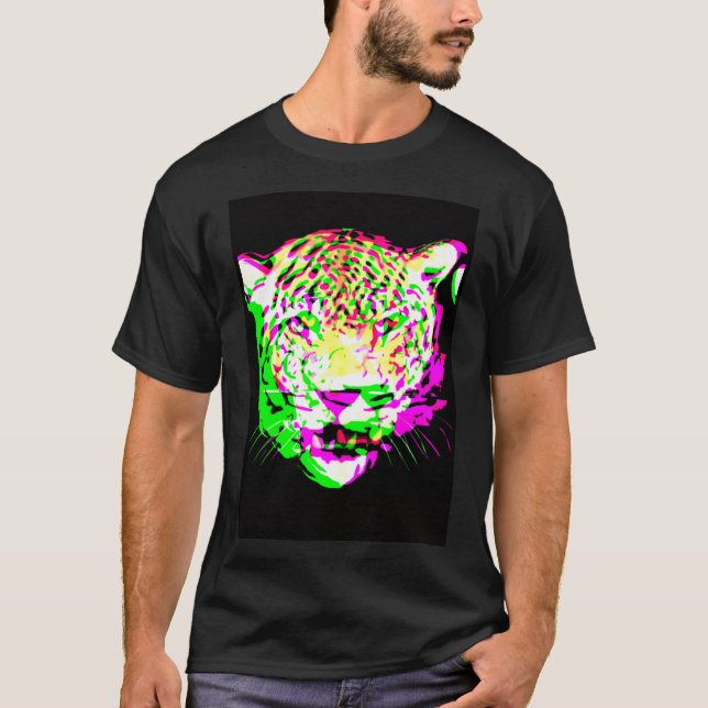 Artistic Leopard Psychedelic Animal Cool Colourful T-Shirt (Front)