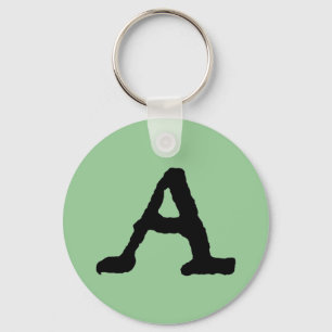 Artistic Letter "A" Woodcut Woodblock Initial Key Ring