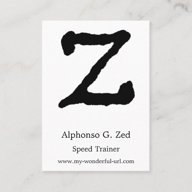 Artistic Letter "Z" Hand Lettered Style Initial Business Card (Front)